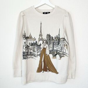 Cream Crewneck Sweater with Paris Illustration